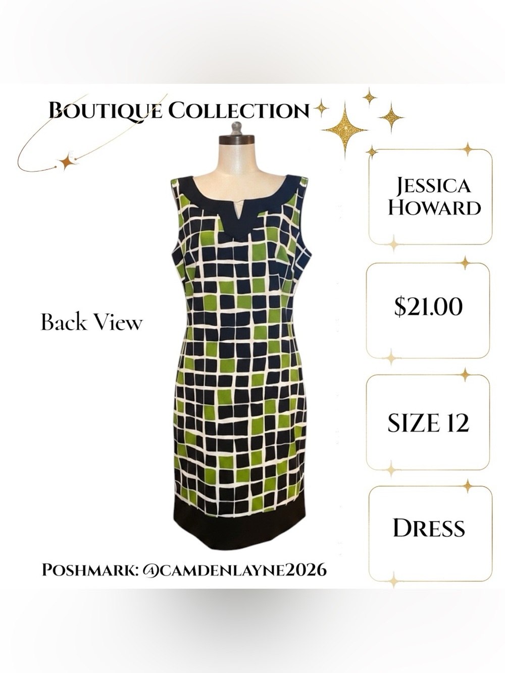 Jessica Howard Black and Green Checkered Dress - Picture 2 of 6